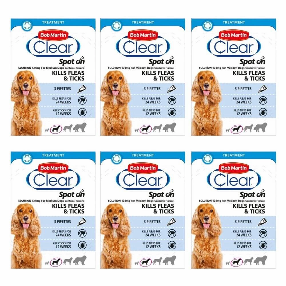 Bob Martin Clear Spot-On for Medium Dogs 3 Pipettes x 6
