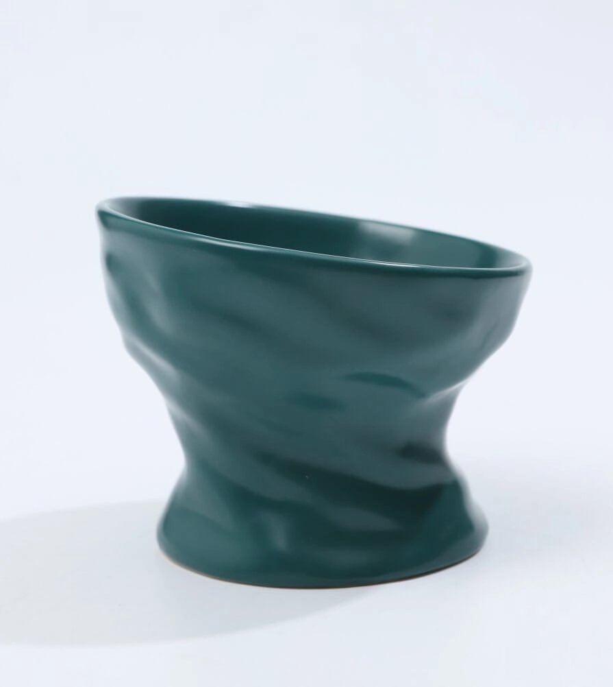 Ceramic Elevated Cat and Dog Bowl - Green and Yellow