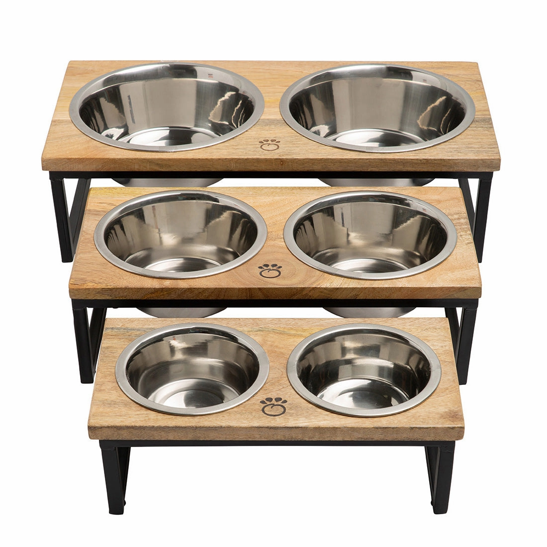 Wood & Metal Elevated 2 Dog Bowl Feeder