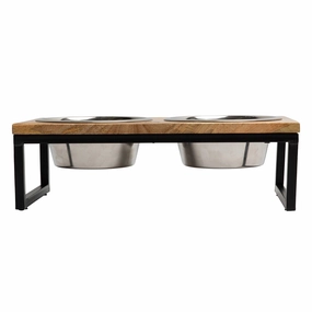 Wood & Metal Elevated 2 Dog Bowl Feeder